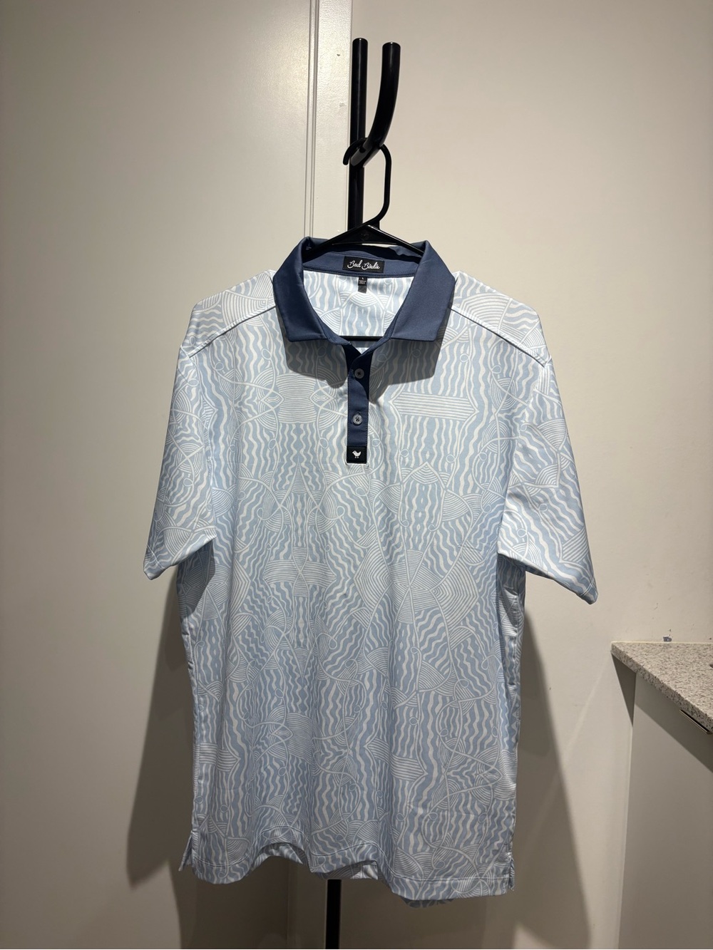 Paul & Shark Light Blue Geometric Polo with Navy Trim